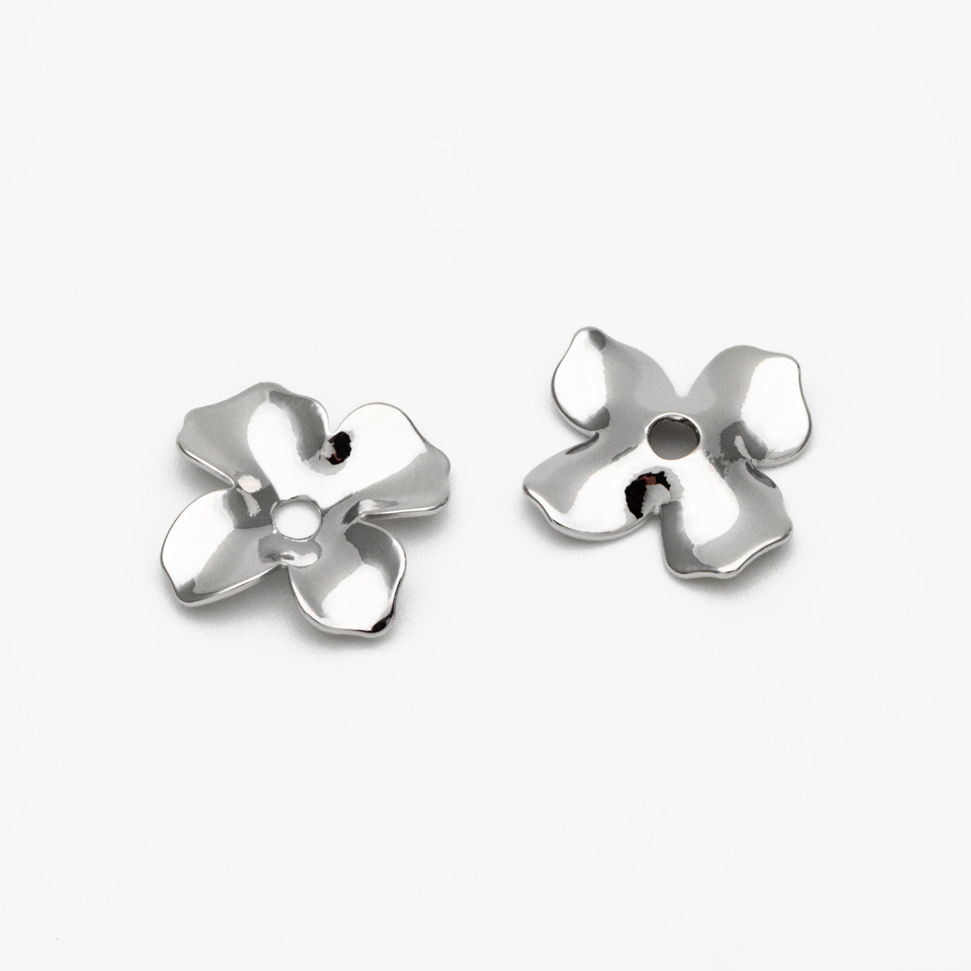 10pcs Gold/ Silver tone Flower Charms, Real Gold/ Rhodium plated Brass Bead Caps, Floral Disc Spacer Beads (GB-852)